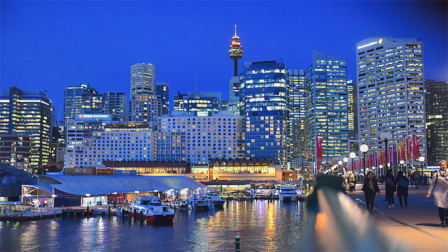 Evening View of lake Darling Harbour , Sydney